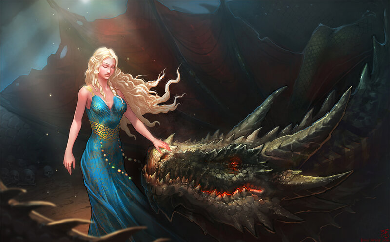 Woman Touching Dragon — Blue