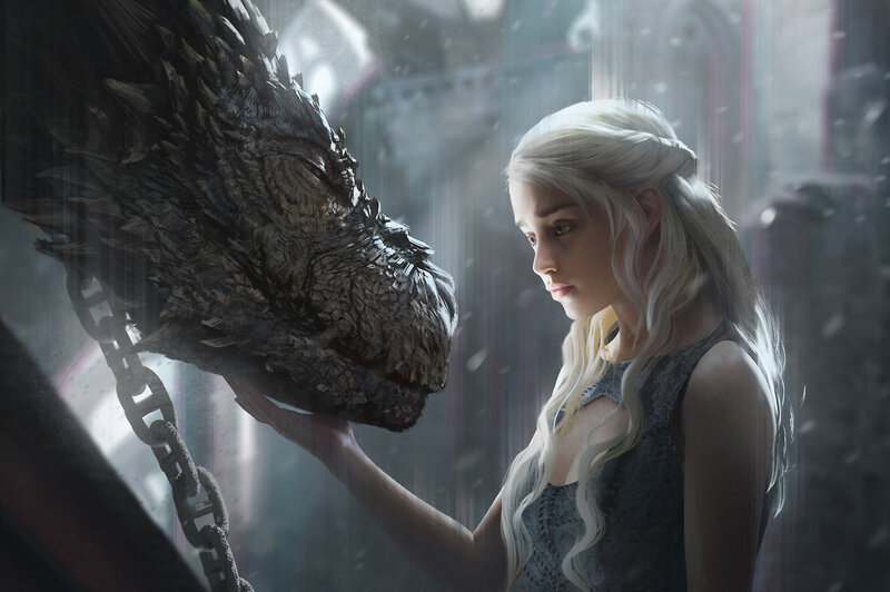 Woman Touching Dragon Head — White