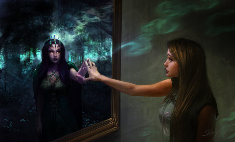 Woman Touching Mirror — Green