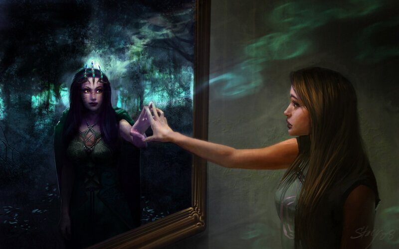 woman touching mirror spirit