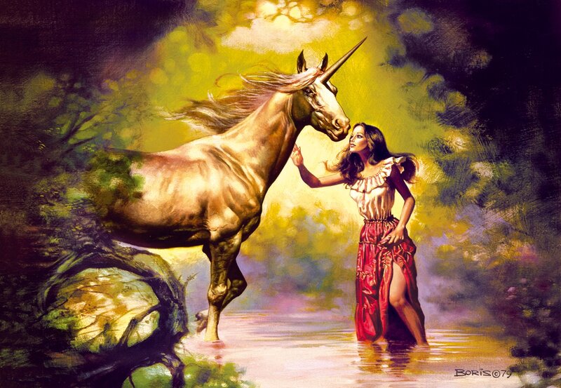 Woman Touching Unicorn — Yellow