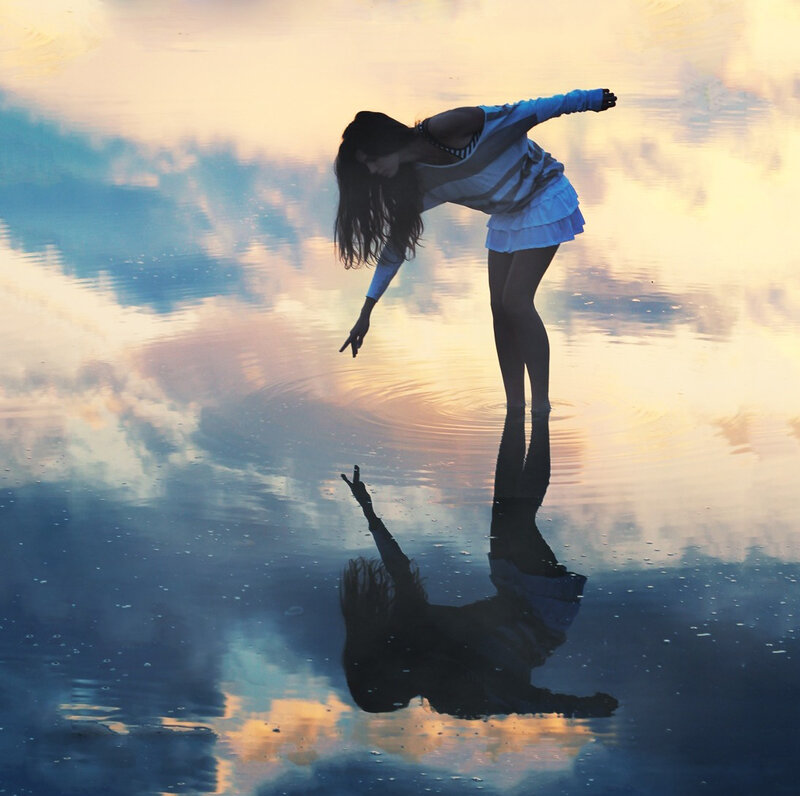 Woman Touching Water — Blue