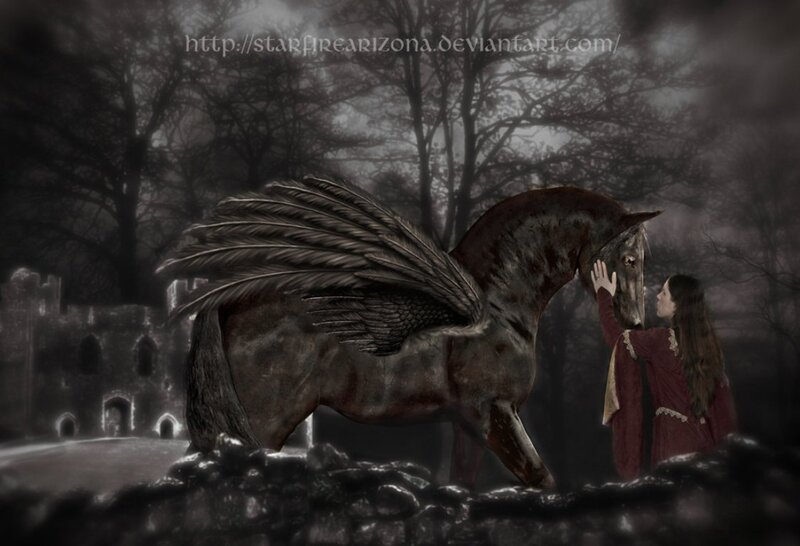 Woman Touching Winged Horse