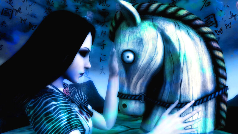 Woman Touching Wooden Horse