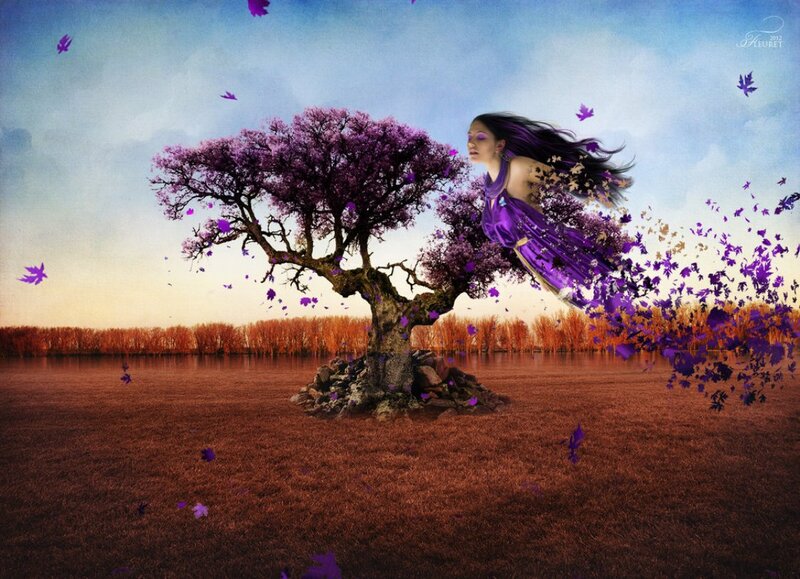 Woman Transforming into Leaves