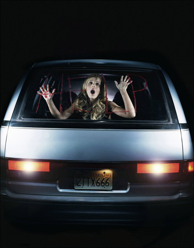 woman trapped in car at night