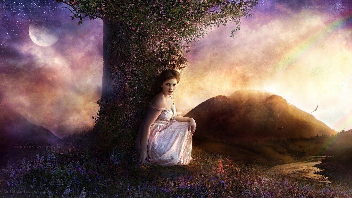 woman under a blossoming tree