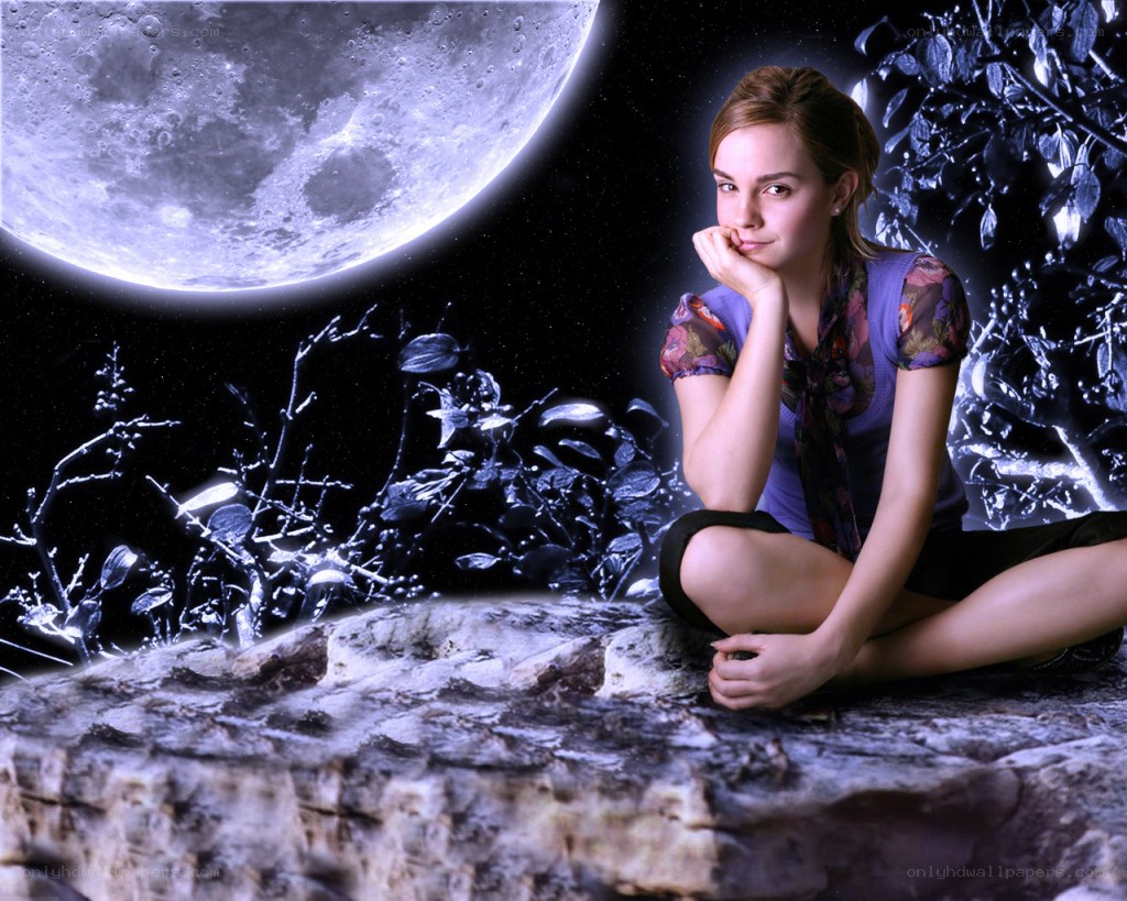 woman under a full moon