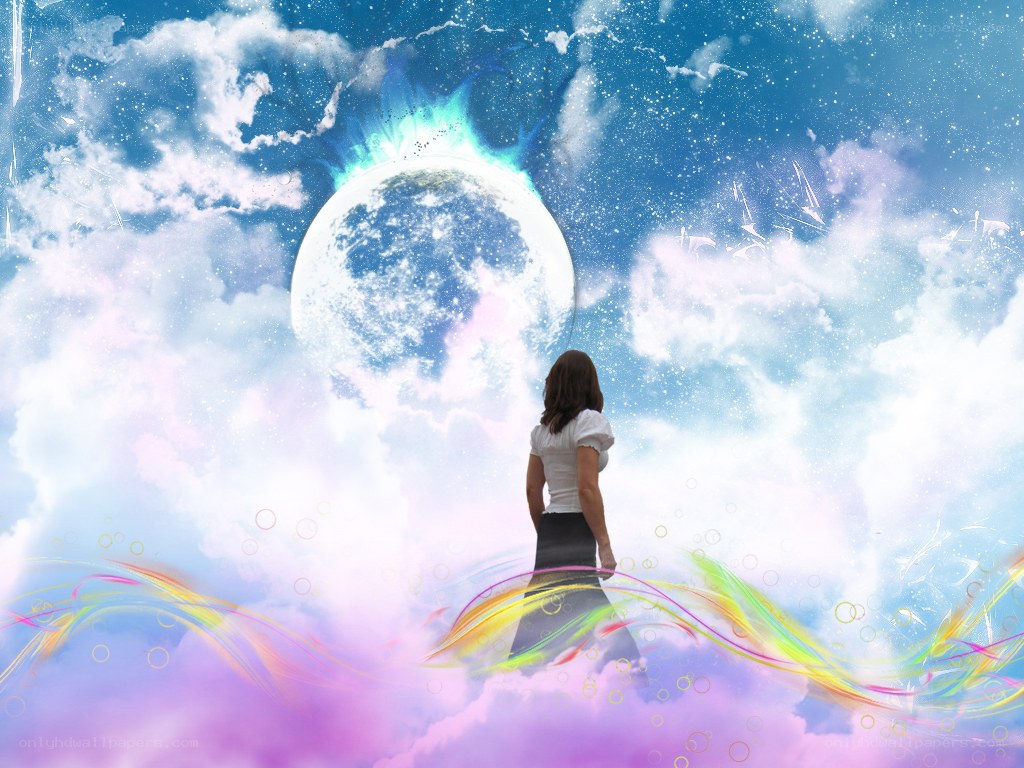 woman under a glowing moon