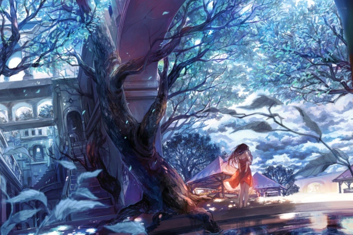 woman under a large tree