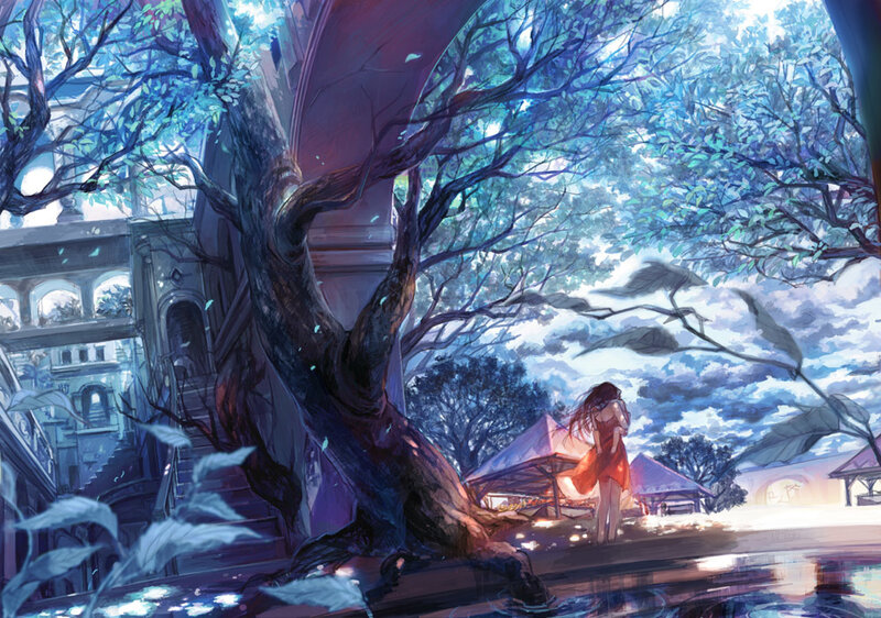 woman under a large tree
