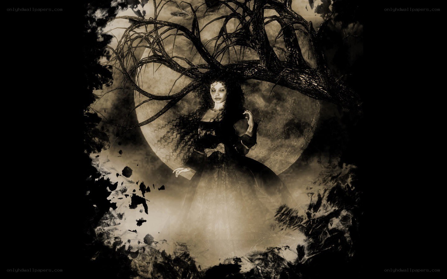 woman under a moonlit tree