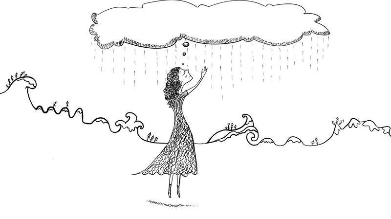 woman under a rain cloud