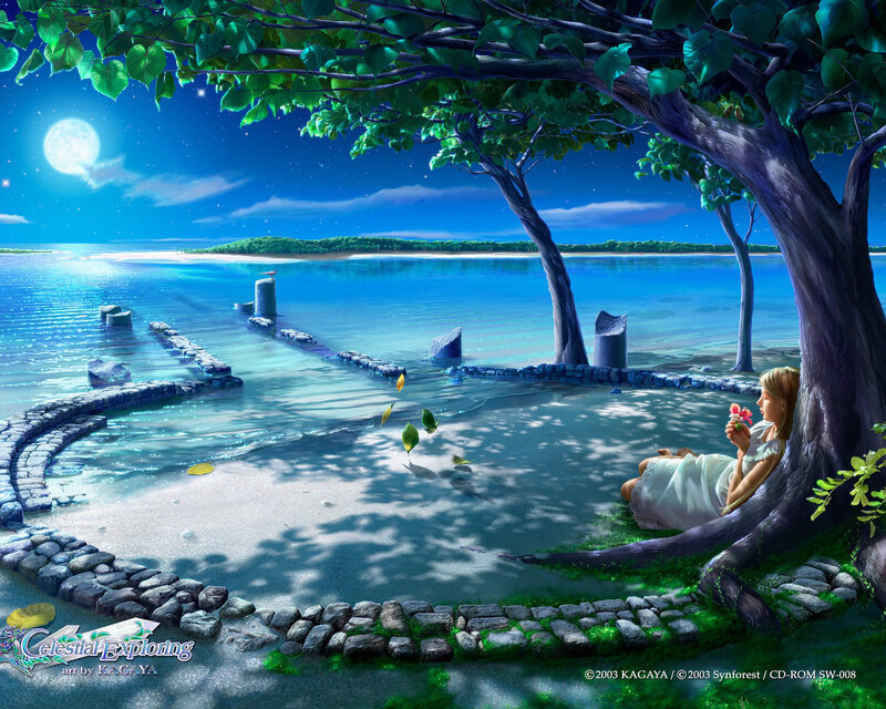 Woman under a tree by the sea