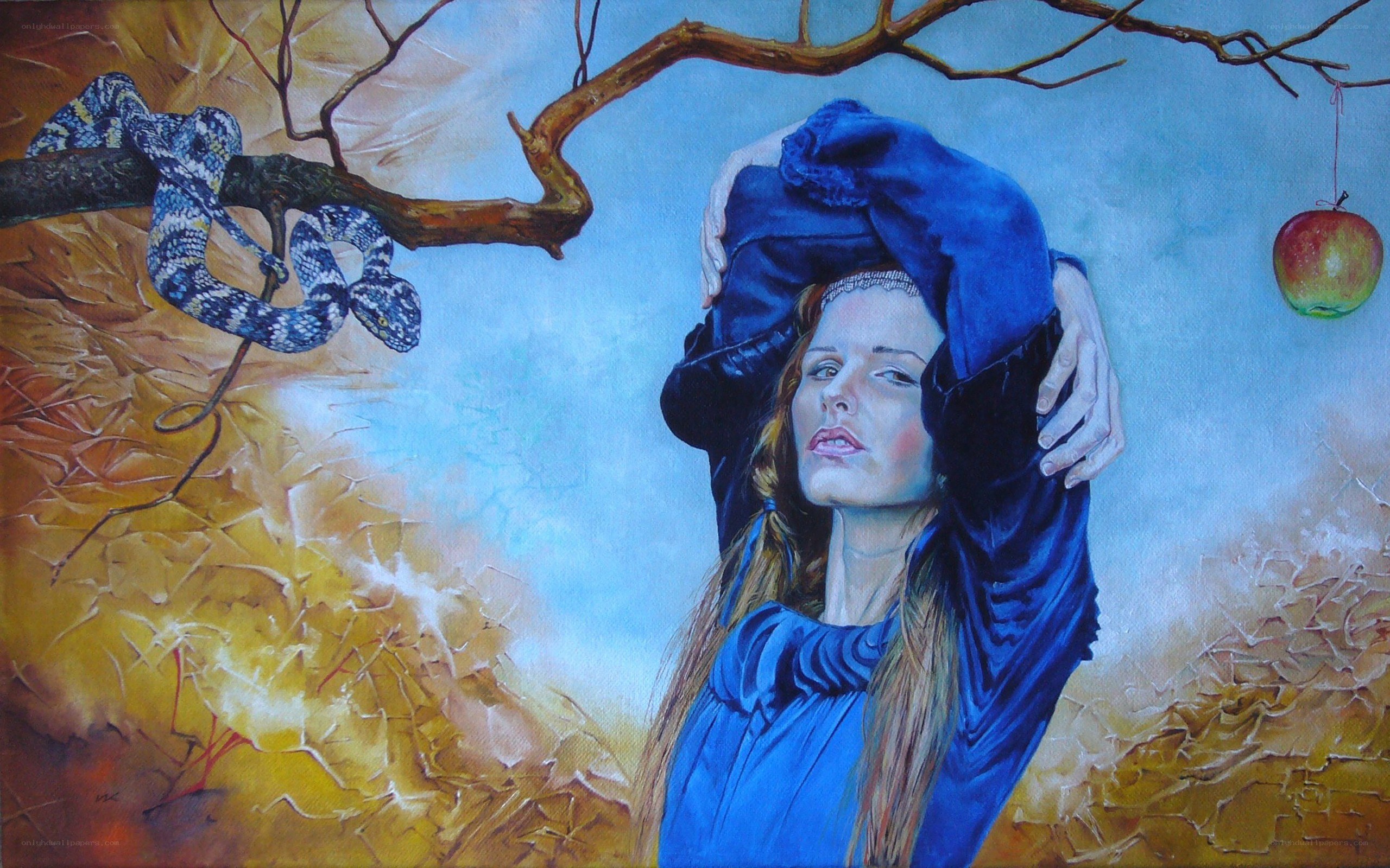 woman under a tree with snake