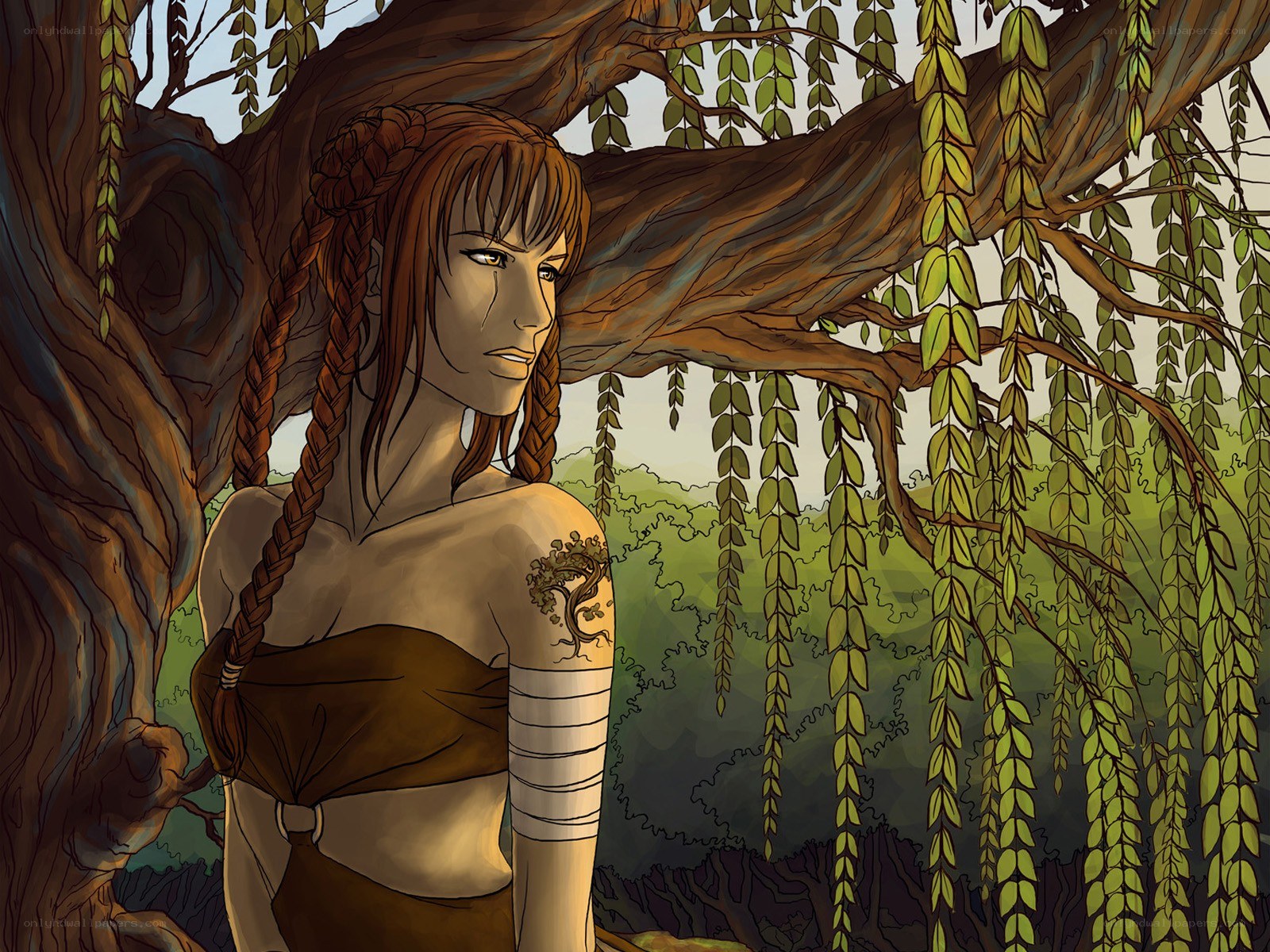 woman under a willow tree