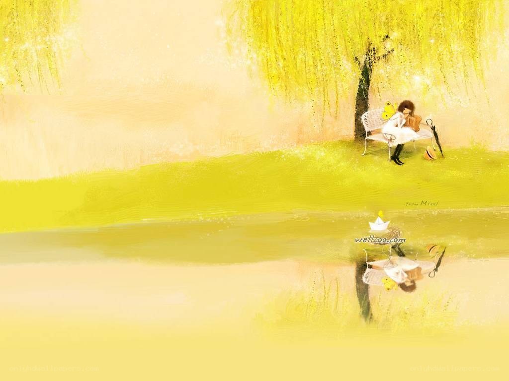 Woman under a willow tree