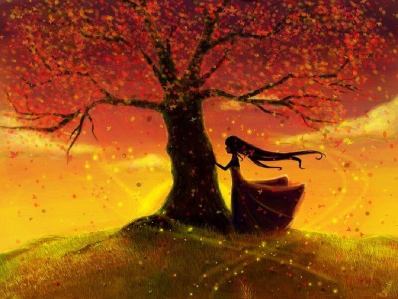 Woman under Autumn Tree — Red