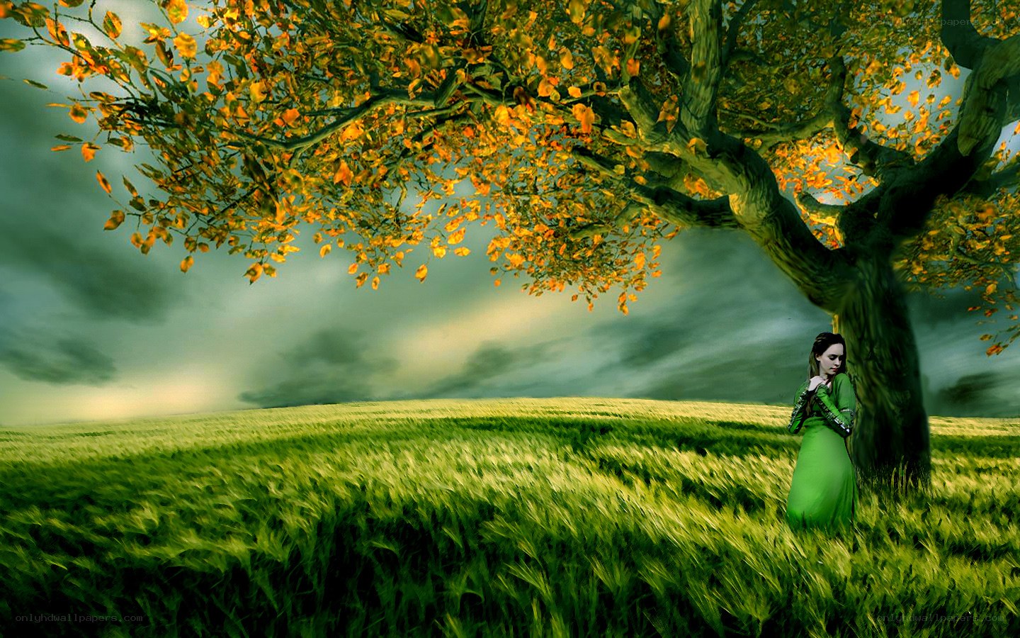 woman under autumn tree