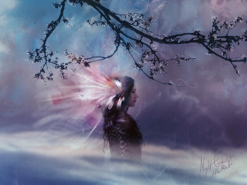 woman under blossoming tree