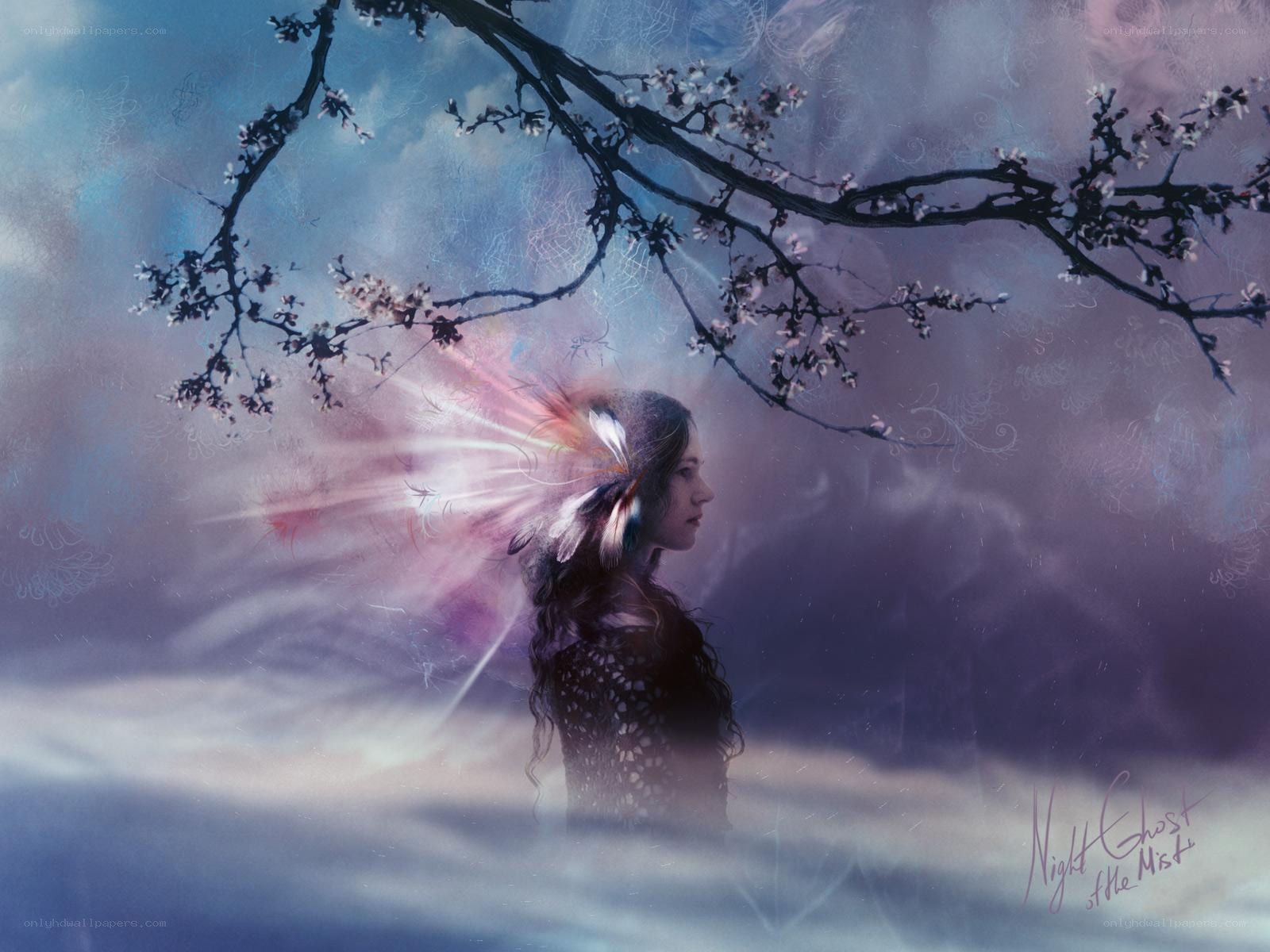 woman under blossoming tree