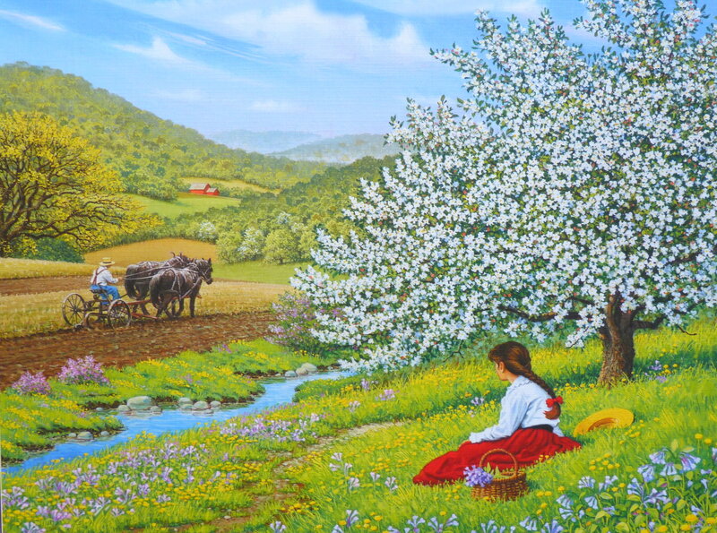 Woman under Blossoming Tree — Green