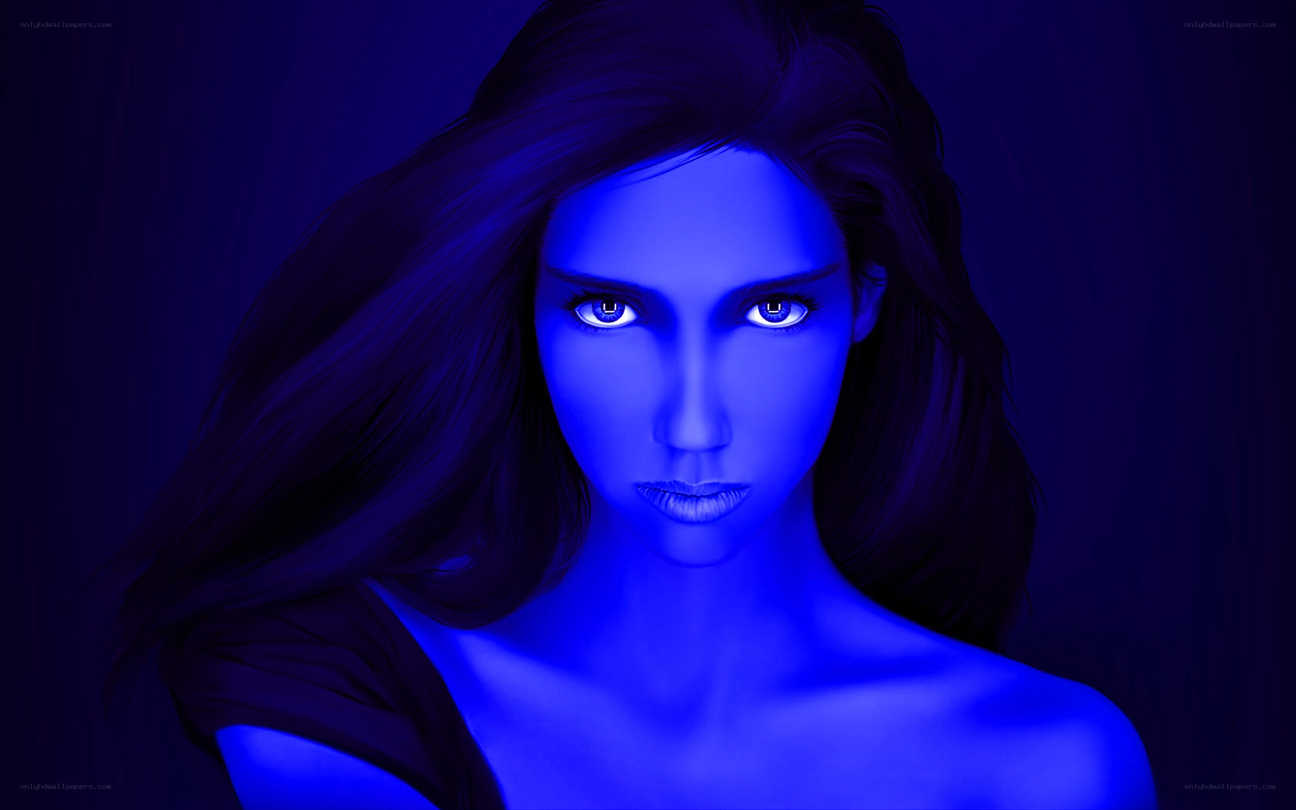 woman under blue light
