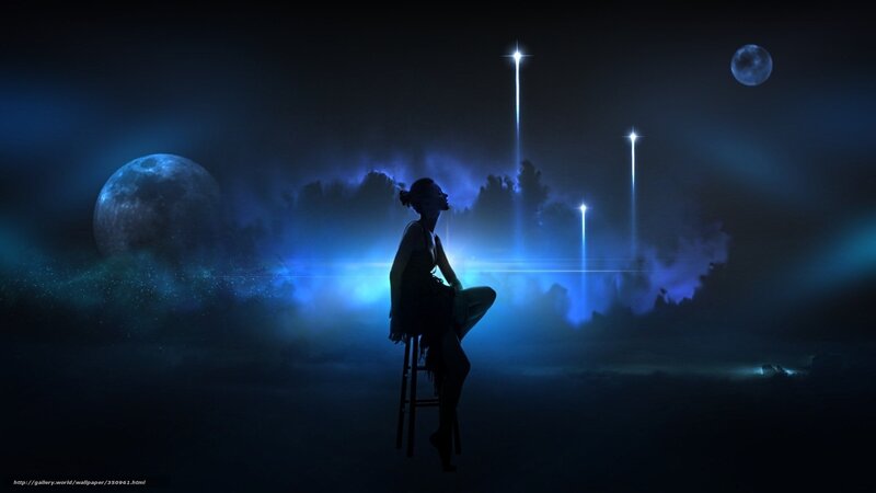 woman under celestial lights