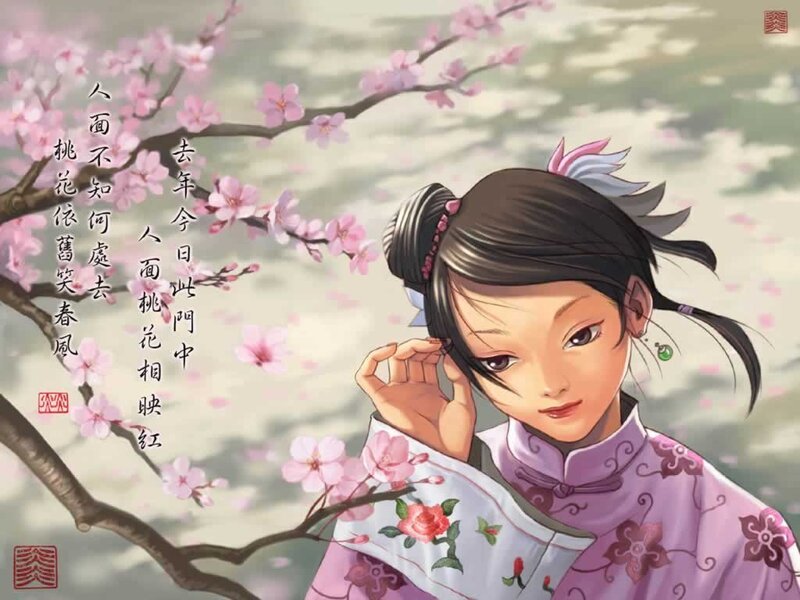 woman under cherry blossoms