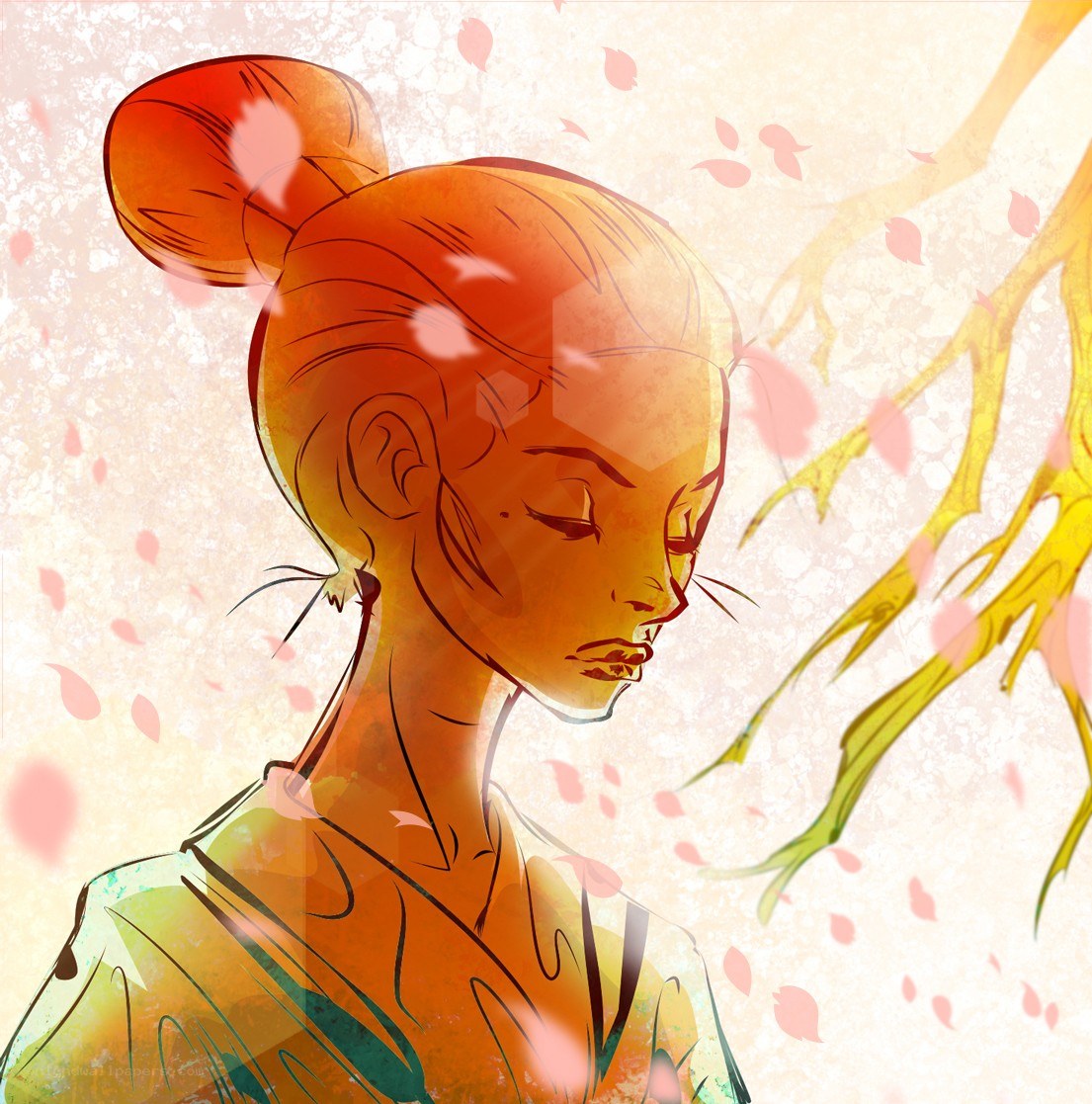 woman under cherry blossoms