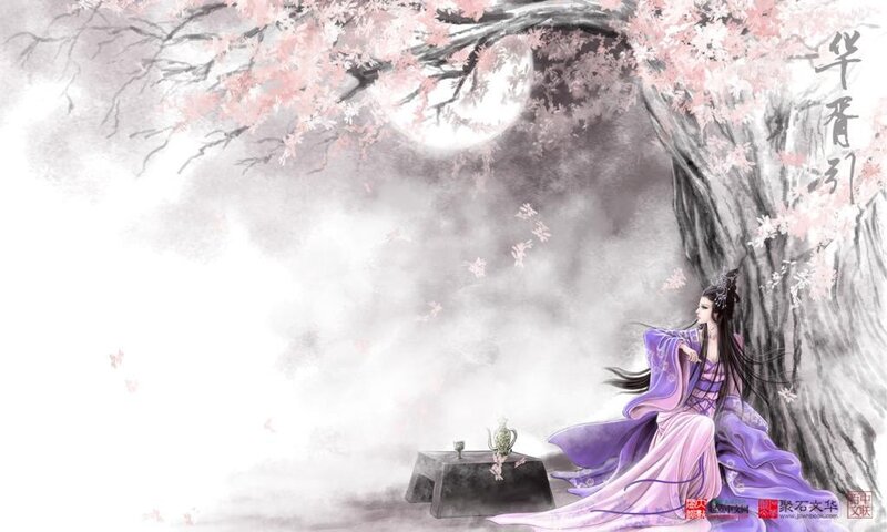 woman under cherry blossoms
