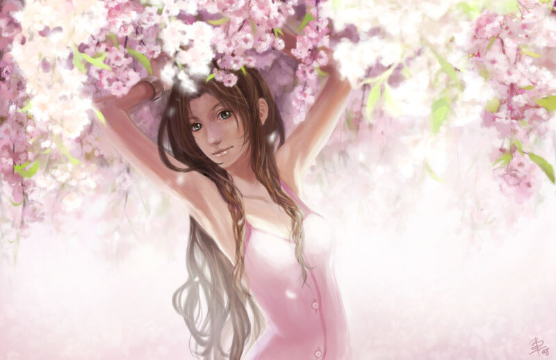 Woman under Cherry Blossoms — Pink, Serene