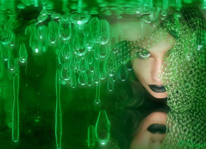 woman under green water