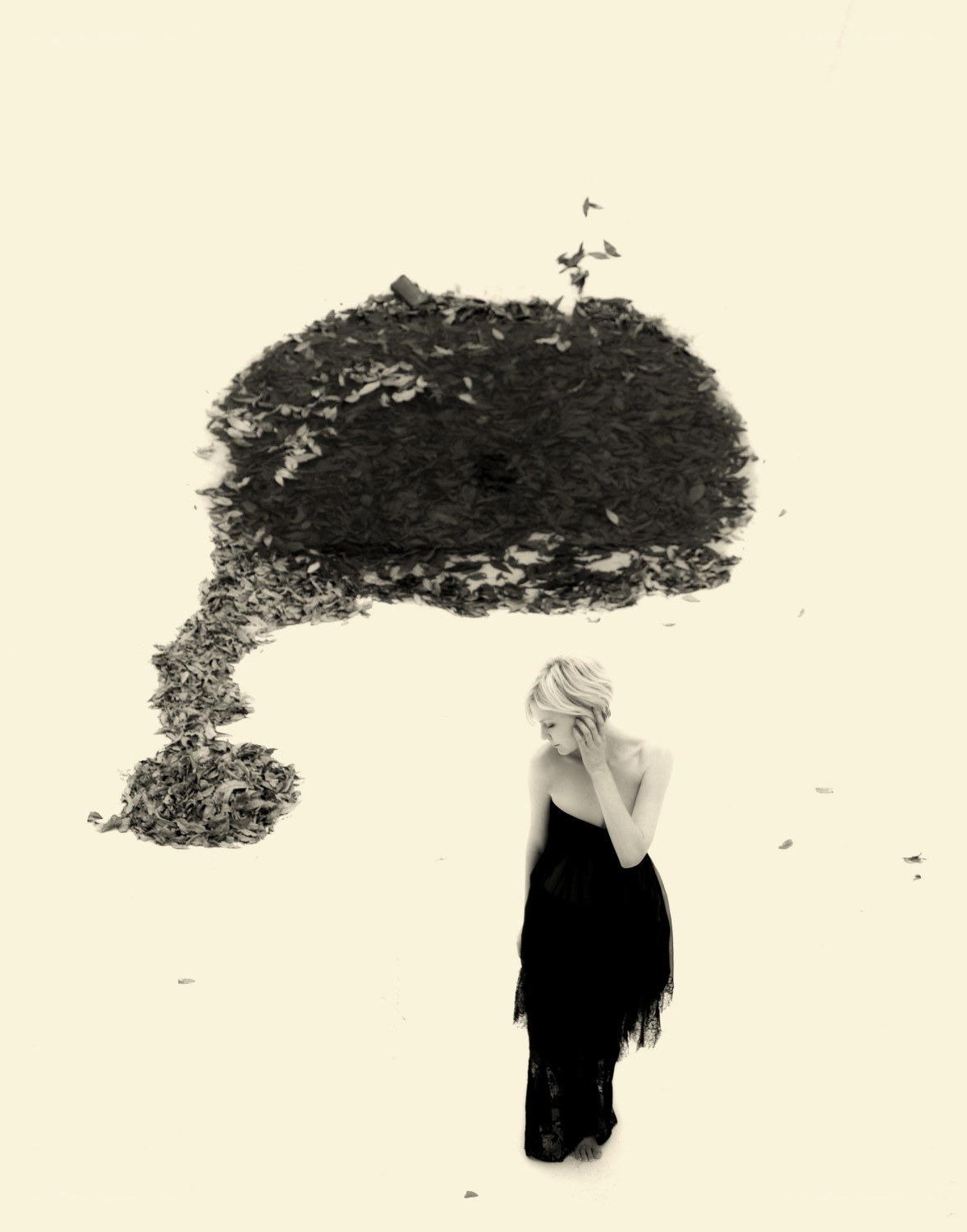 woman under leafy thought bubble