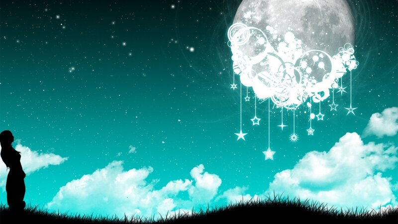 woman under moon and stars