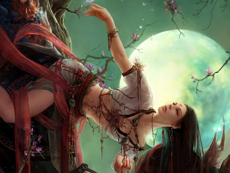 woman under moonlight