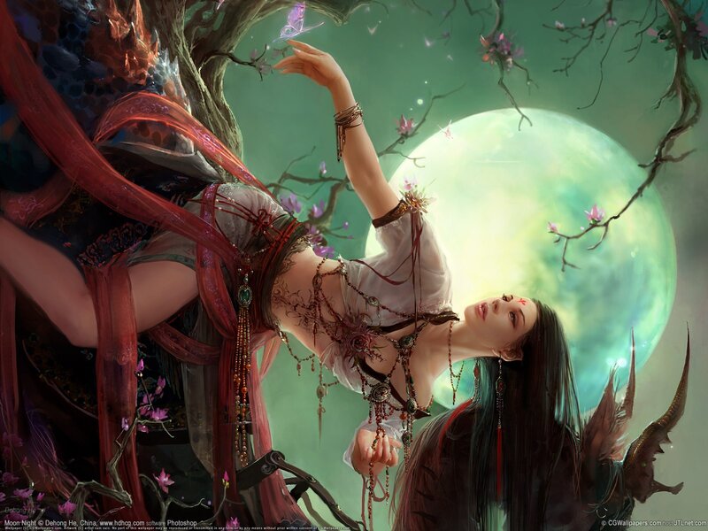 woman under moonlight with butterfly