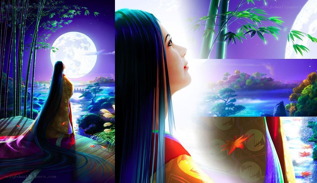 woman under moonlit bamboo