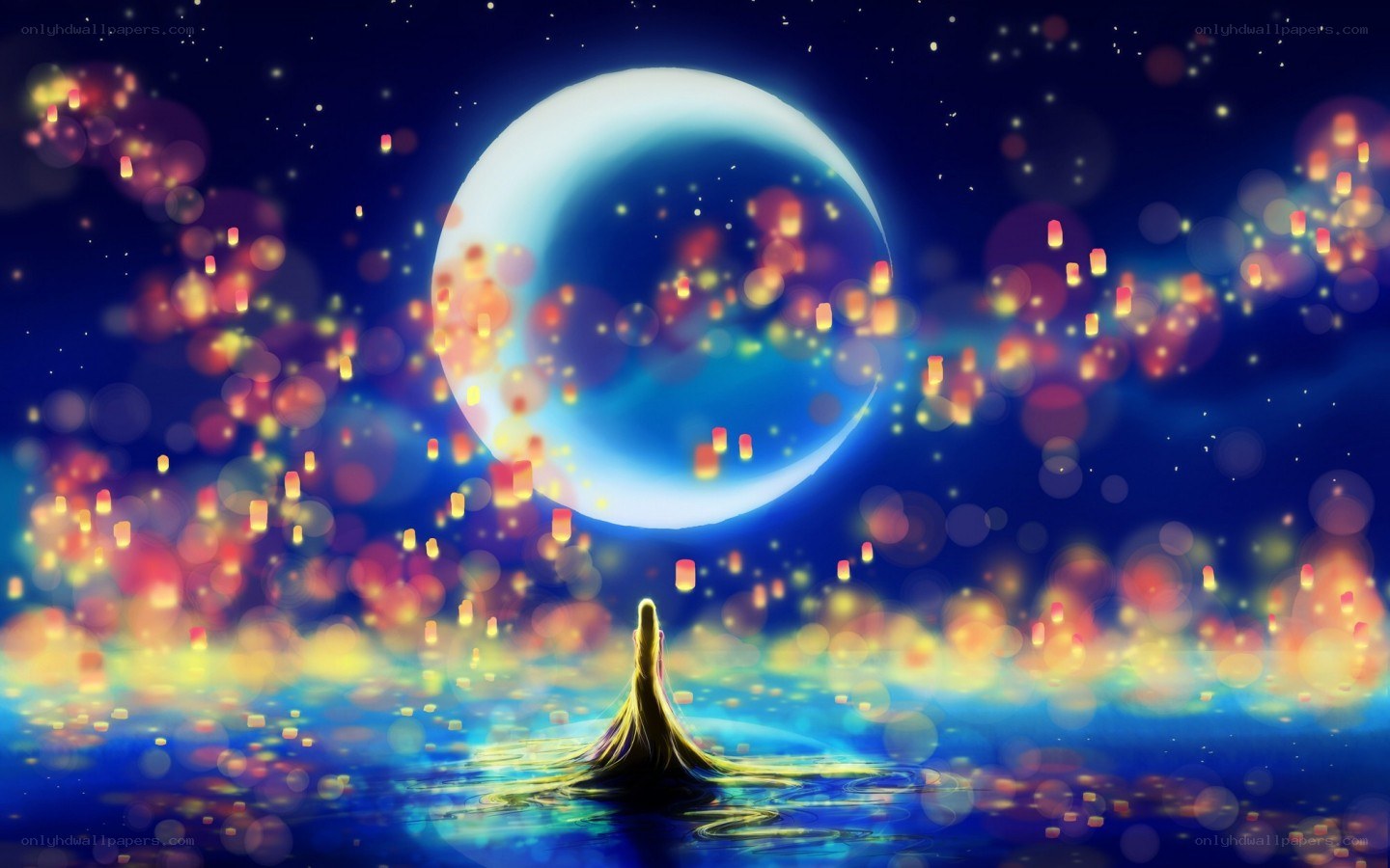 woman under moonlit sky