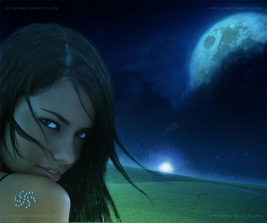 woman under moonlit sky