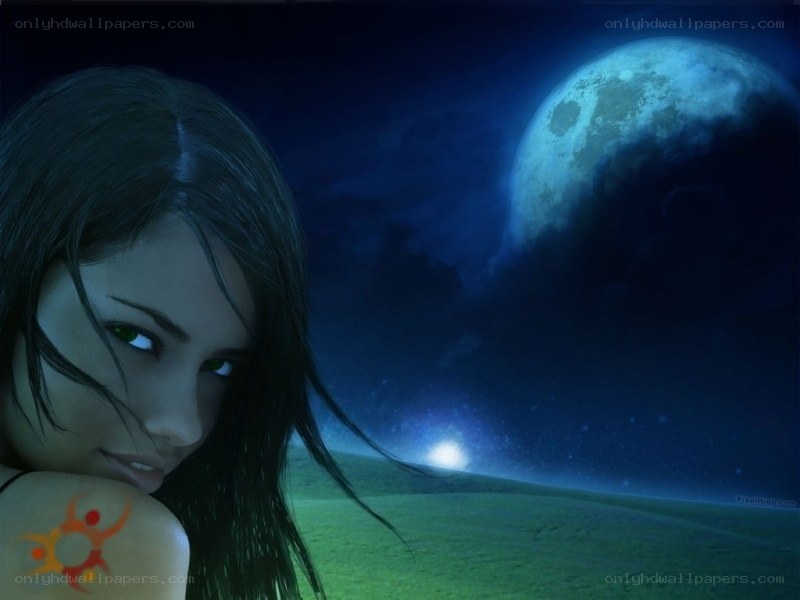 woman under moonlit sky