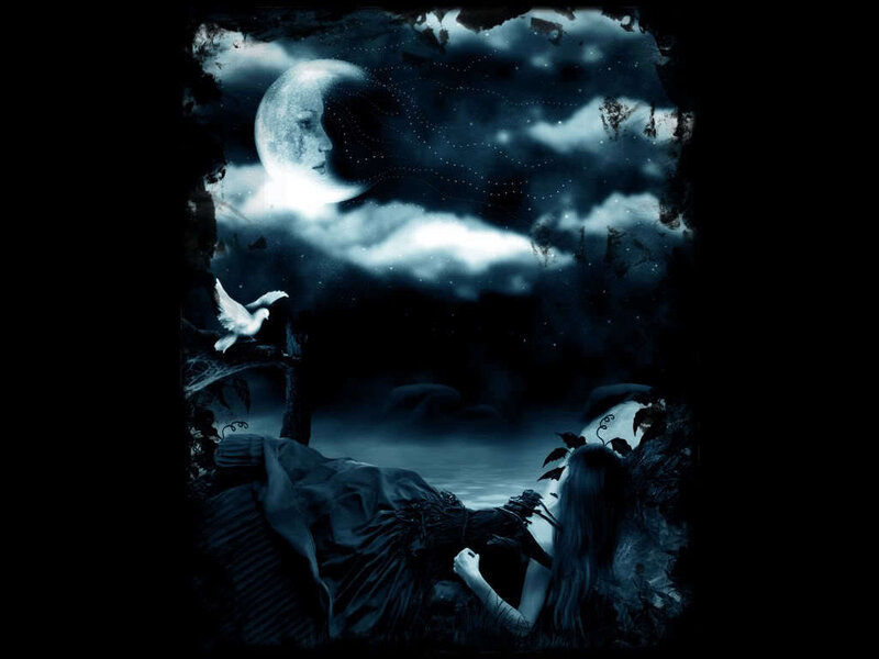 woman under moonlit sky
