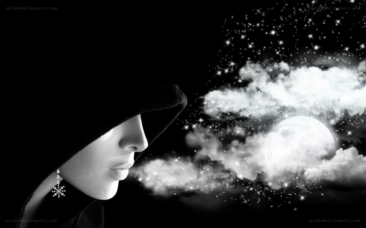 woman under moonlit sky