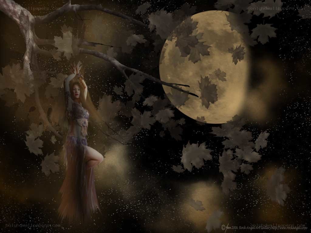 woman under moonlit tree