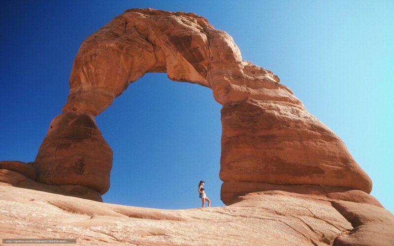 Woman under Rock Arch — Blue