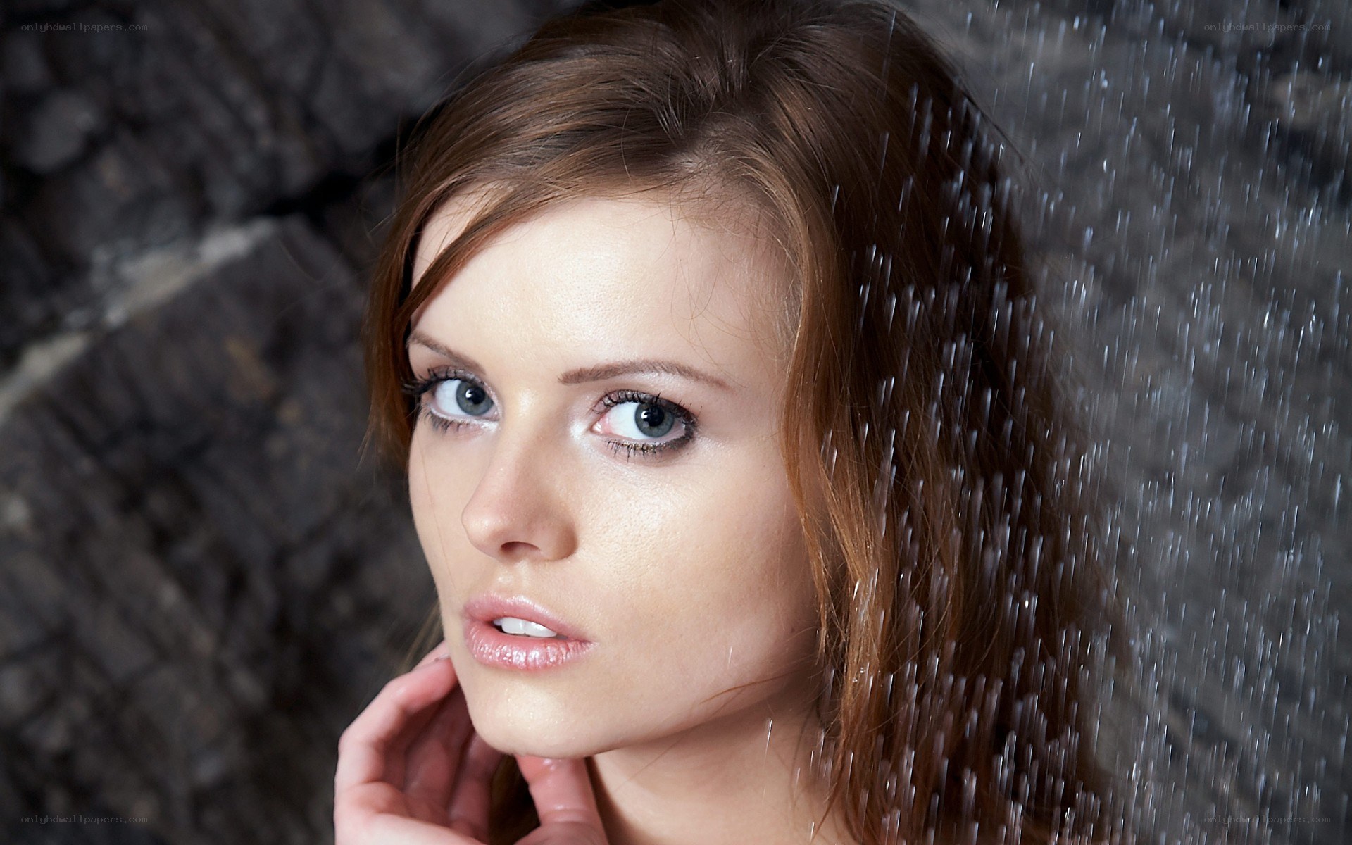 woman under shower spray