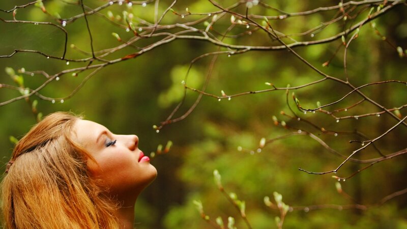 woman under tree branches