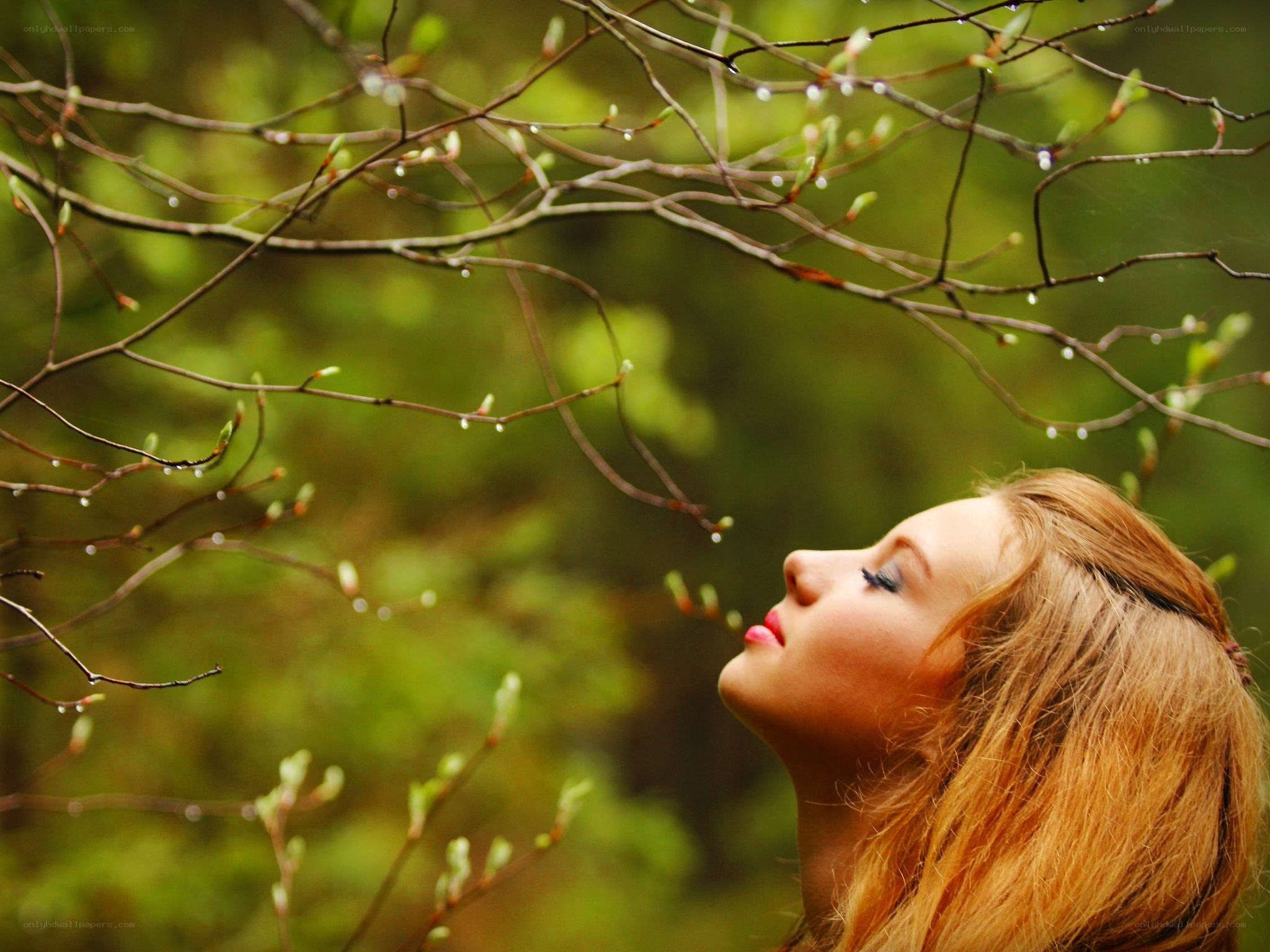 woman under tree branches