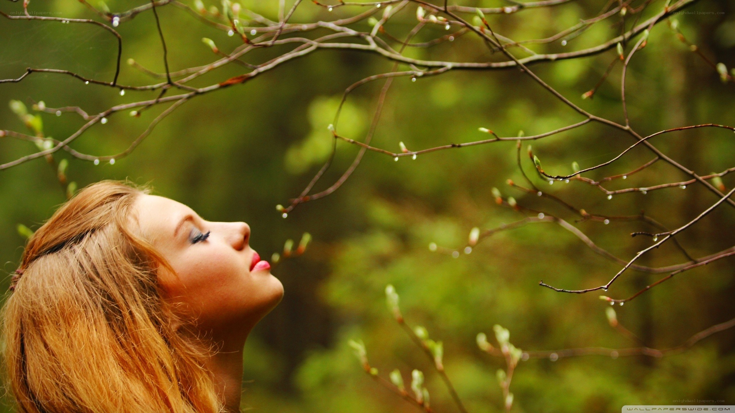 woman under tree branches