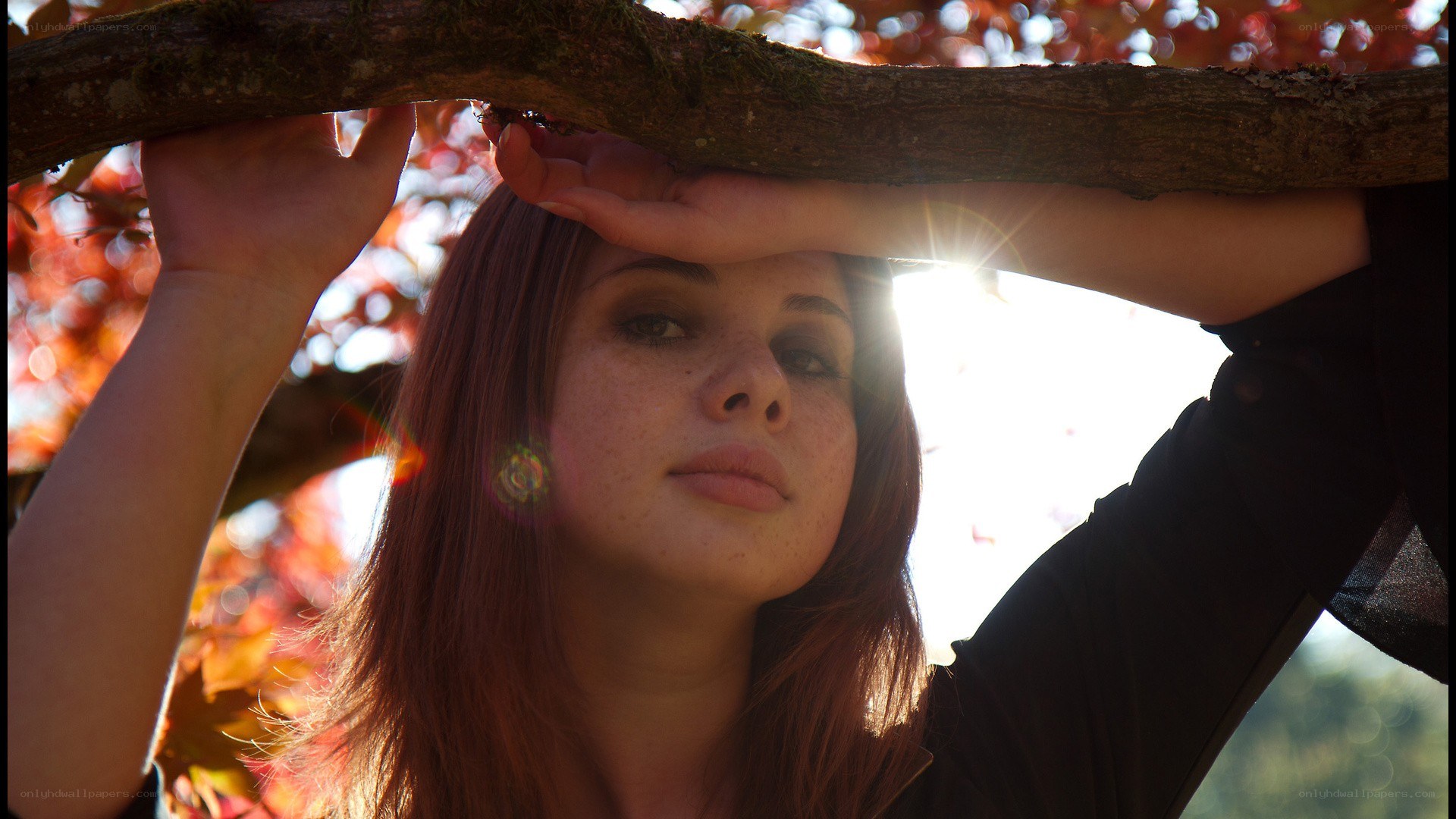 woman under tree with sunlight